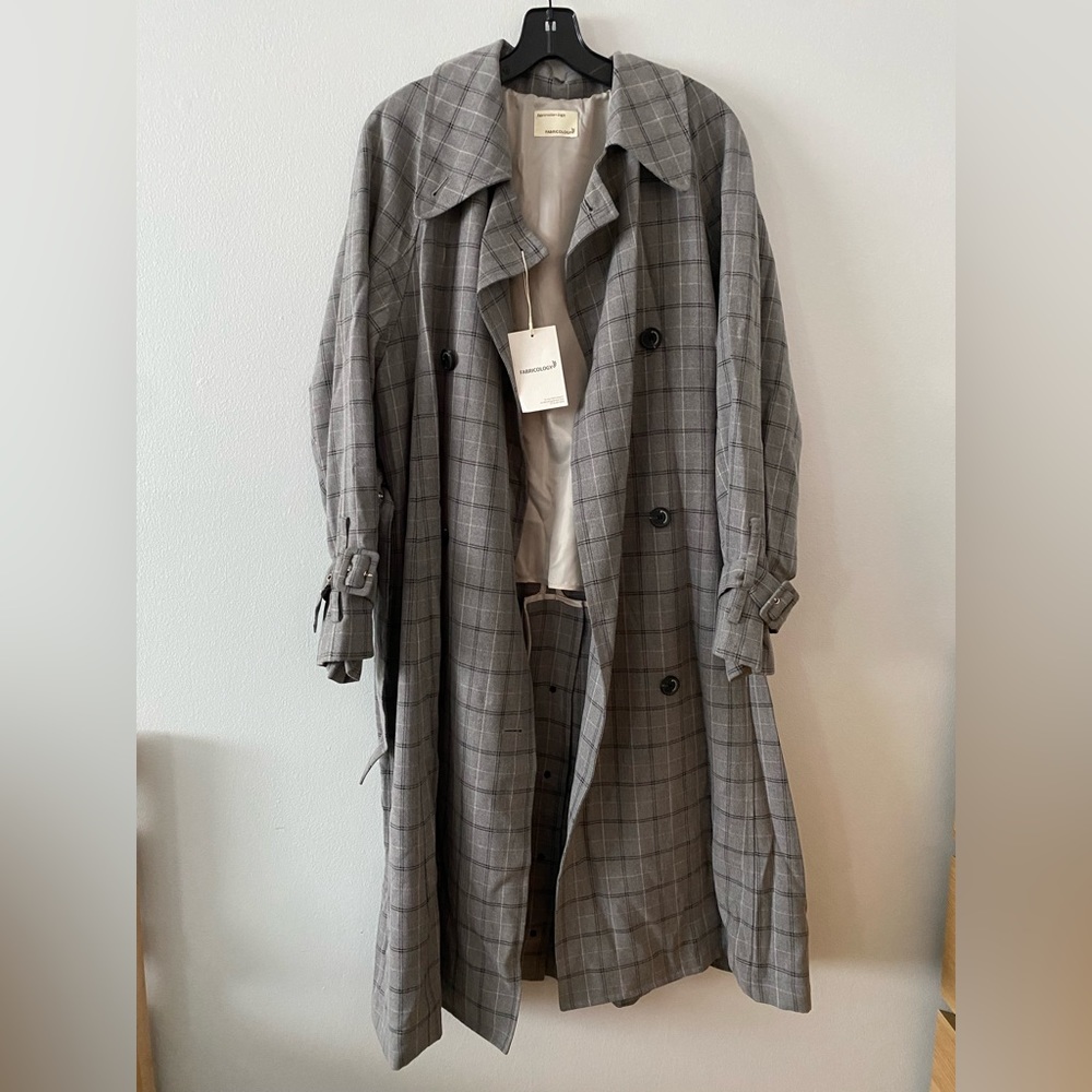 3 for 25! NWT Fabricology grey plaid oversized trench coat - one size